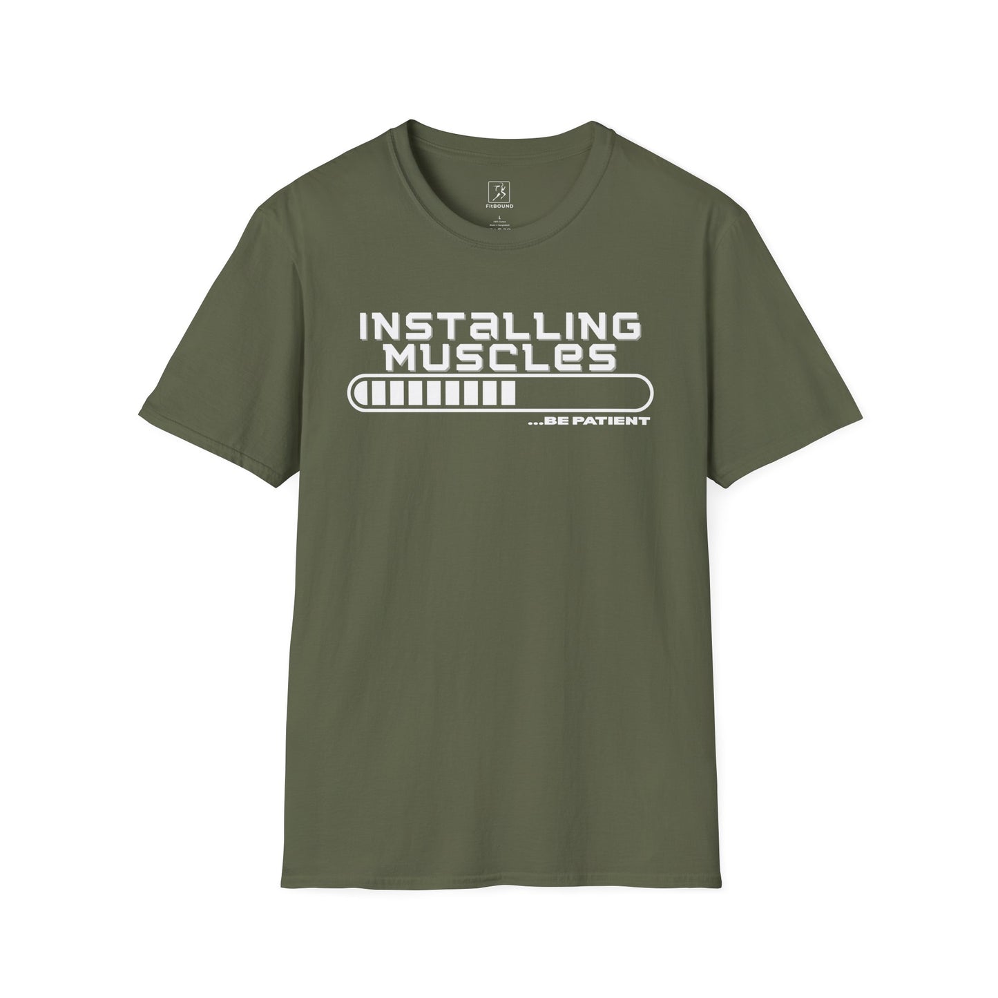 Army green workout t-shirt with installing muscles graphic – unisex gym apparel