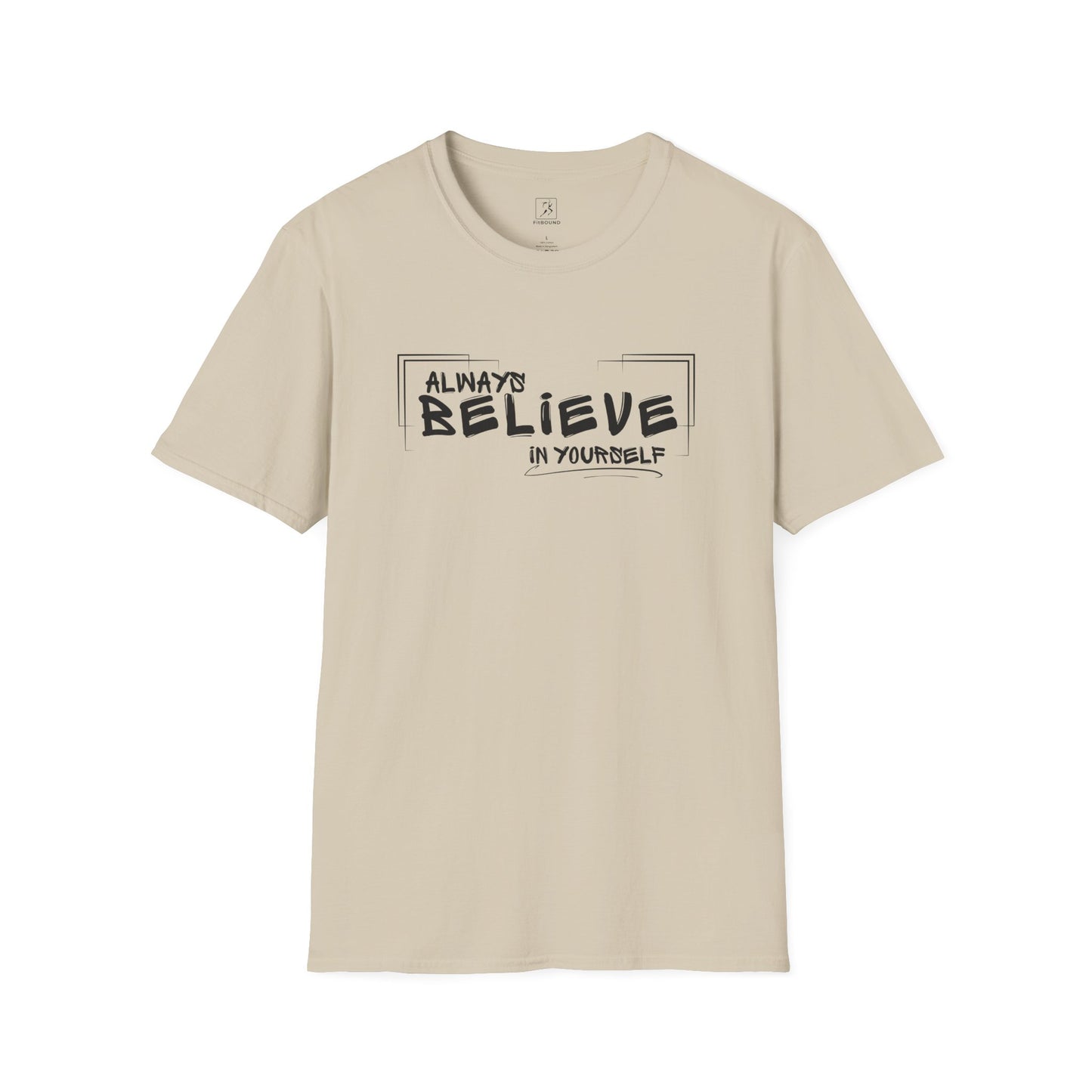 Beige “Always Believe In Yourself” T-shirt – flat lay, front view
