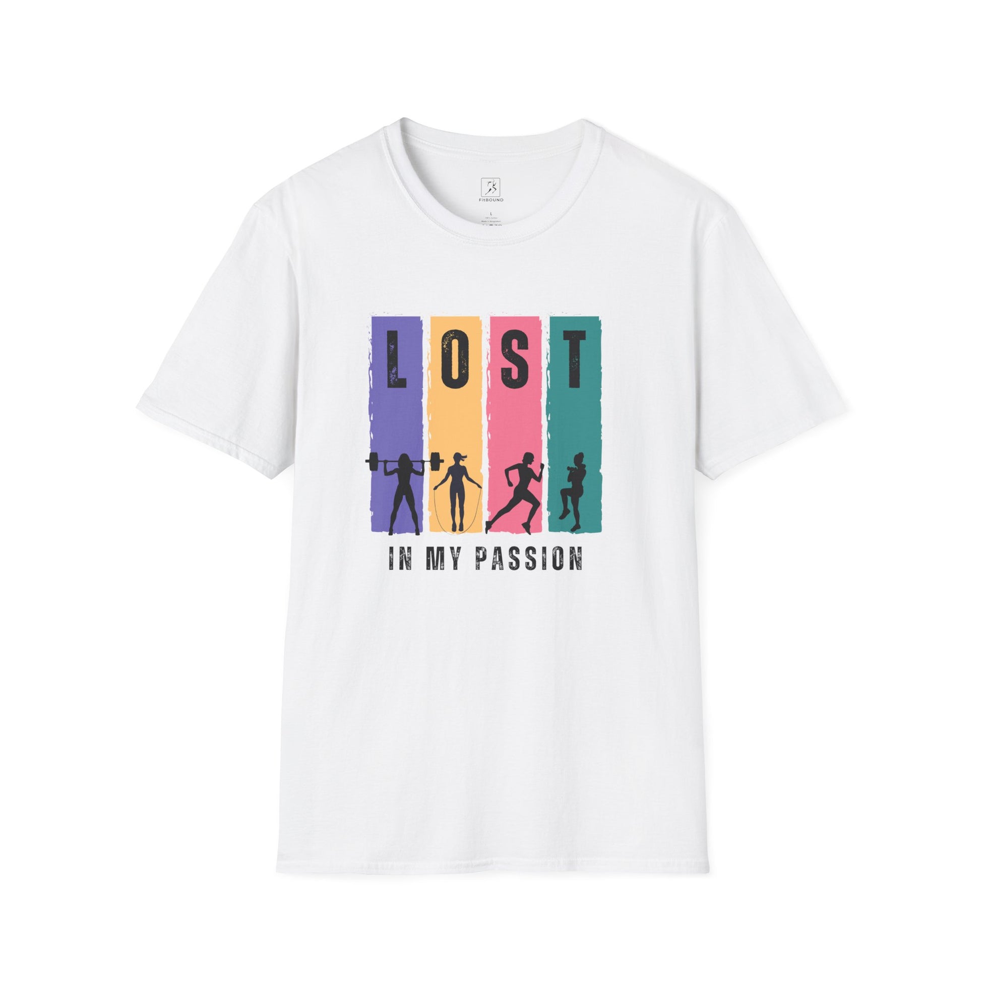 White Lost in My Passion t-shirt, motivational workout and running shirt for unisex activewear