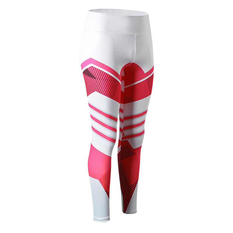 Red and white fitness leggings – high-waist design for support and contouring