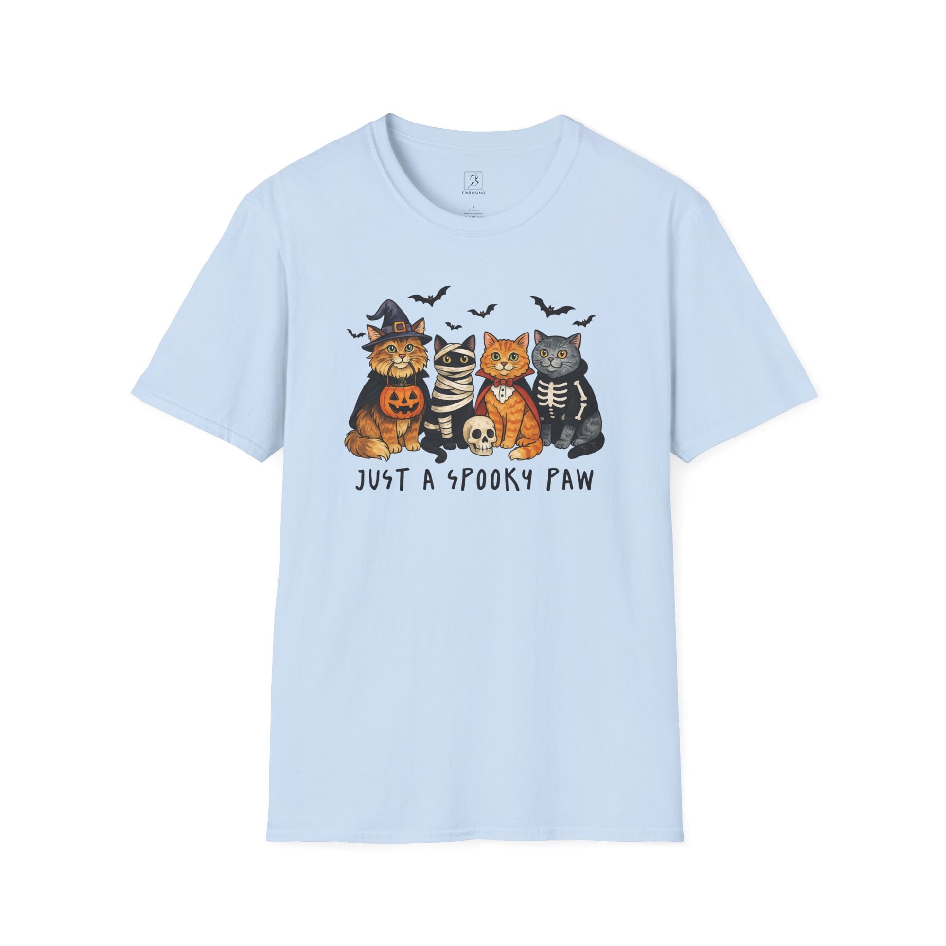 Light blue Just a Spooky Paw Halloween cat t-shirt