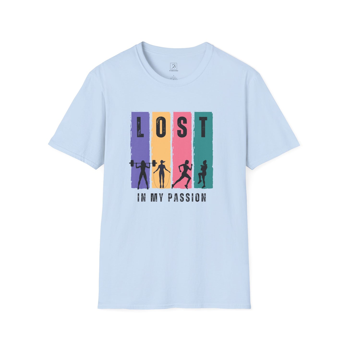 Light blue Lost in My Passion t-shirt, colorful unisex gym and running top