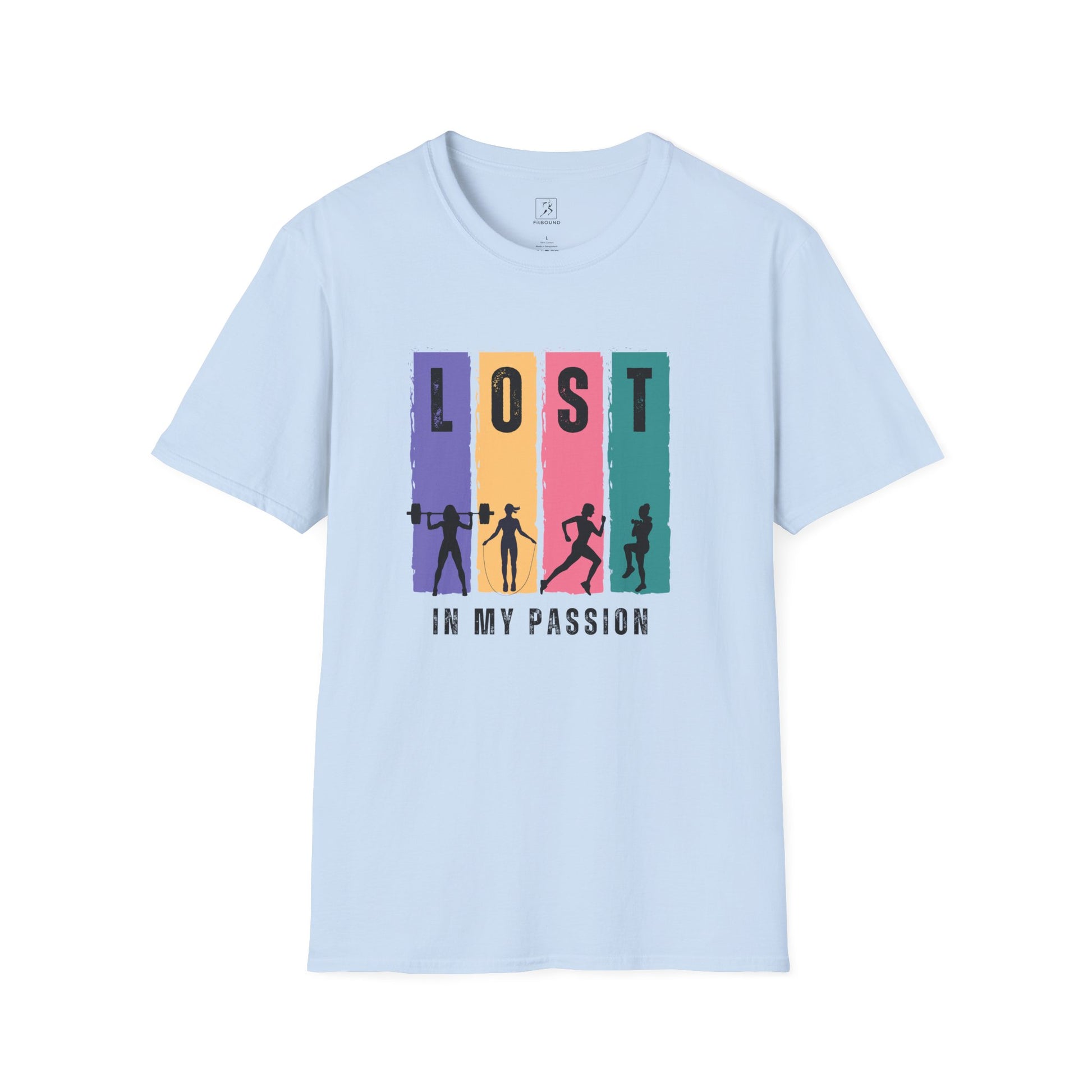 Light blue Lost in My Passion t-shirt, colorful unisex gym and running top