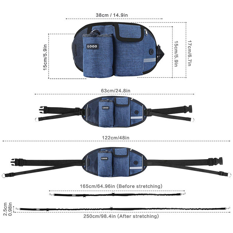 blue hands-free running belt with dog leash – lightweight and weather-resistant pouch for pet owners