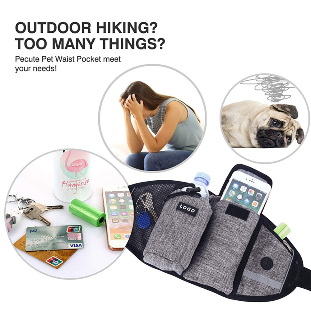 Hands-free waist bag with water bottle holder and leash – designed for dog walking, running, or hiking