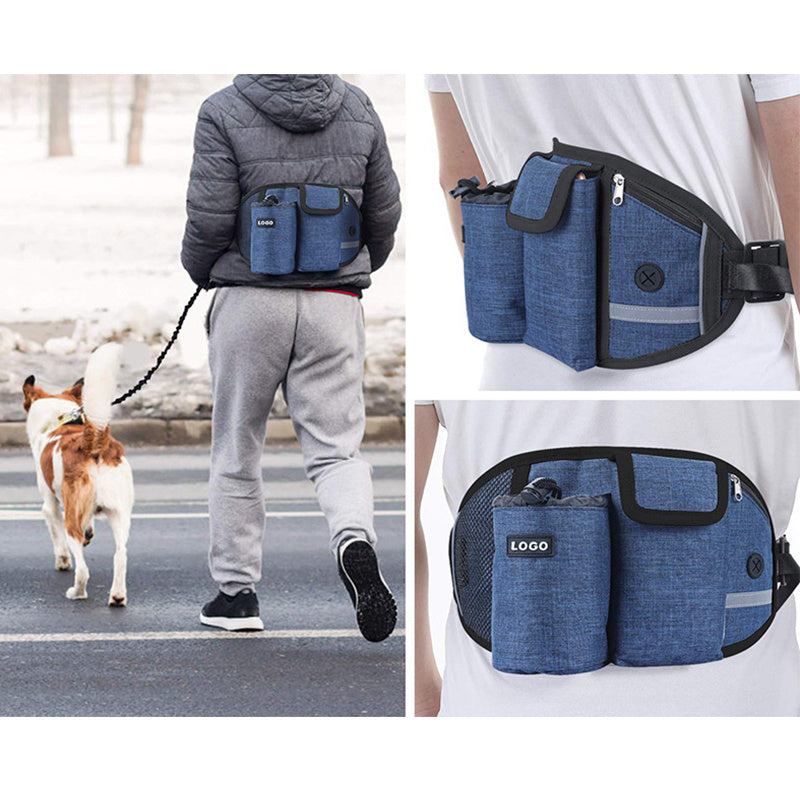 Man walking with dog using hands-free waist leash – adjustable and shock-absorbing bungee leash