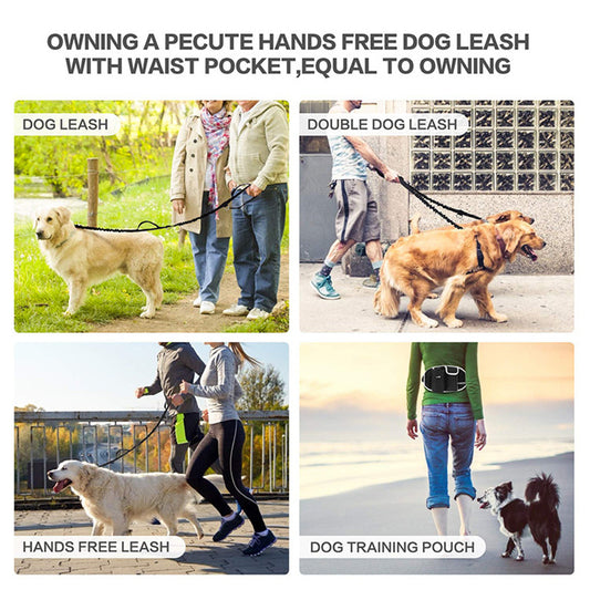 Man walking two dogs with hands-free leash belt – outdoor fitness and pet walking gear