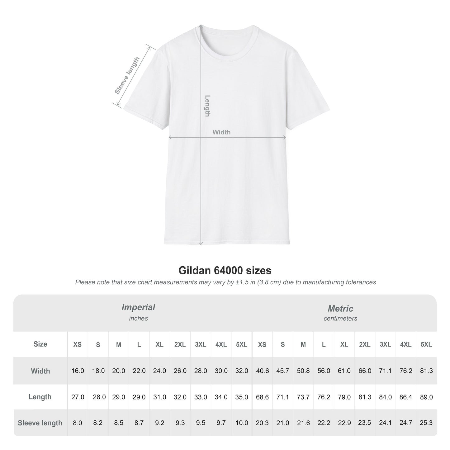 Size chart for unisex softstyle t-shirt – find your ideal fit for the “Exercise Therapy” design
