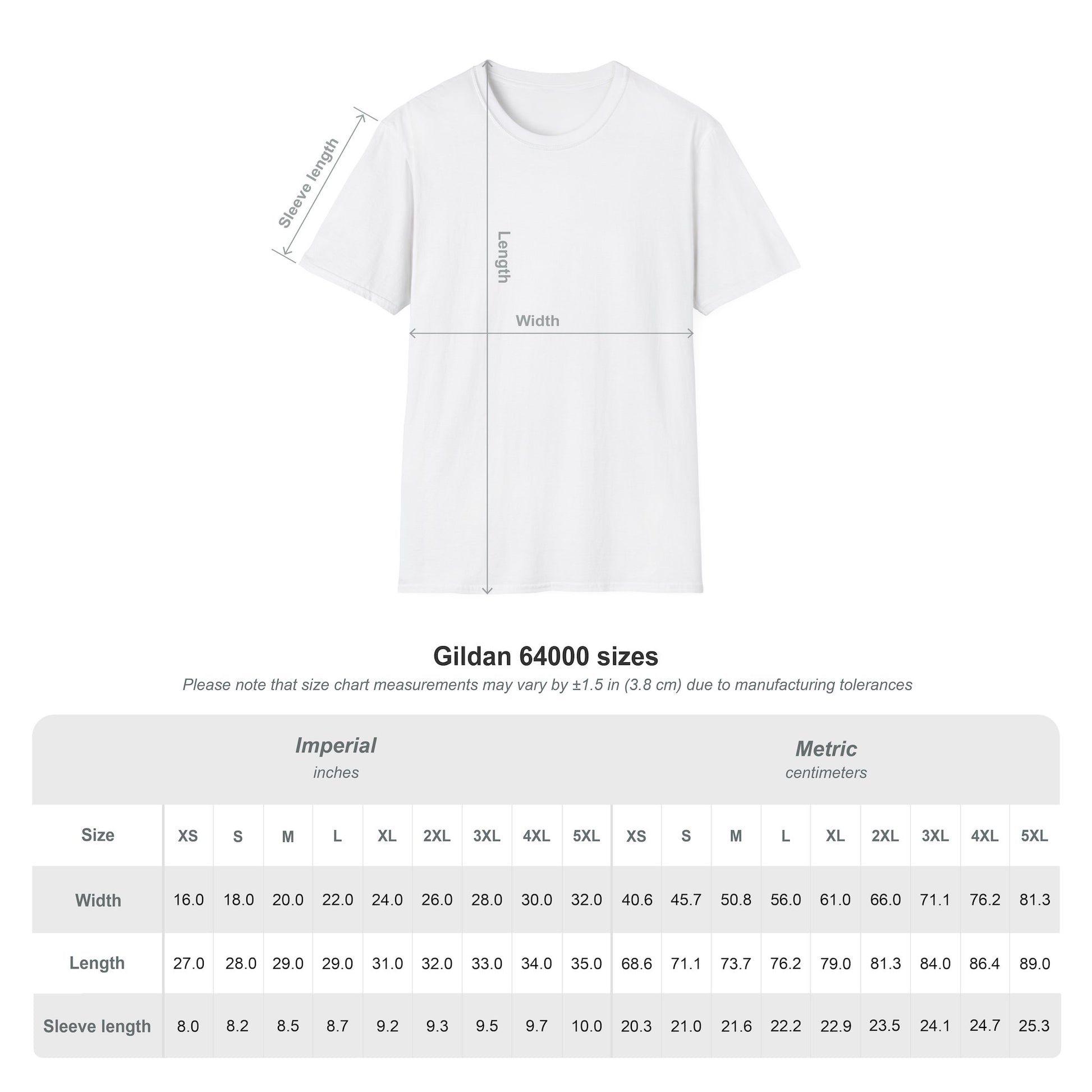 Size chart for unisex softstyle t-shirt – find your ideal fit for the “Exercise Therapy” design