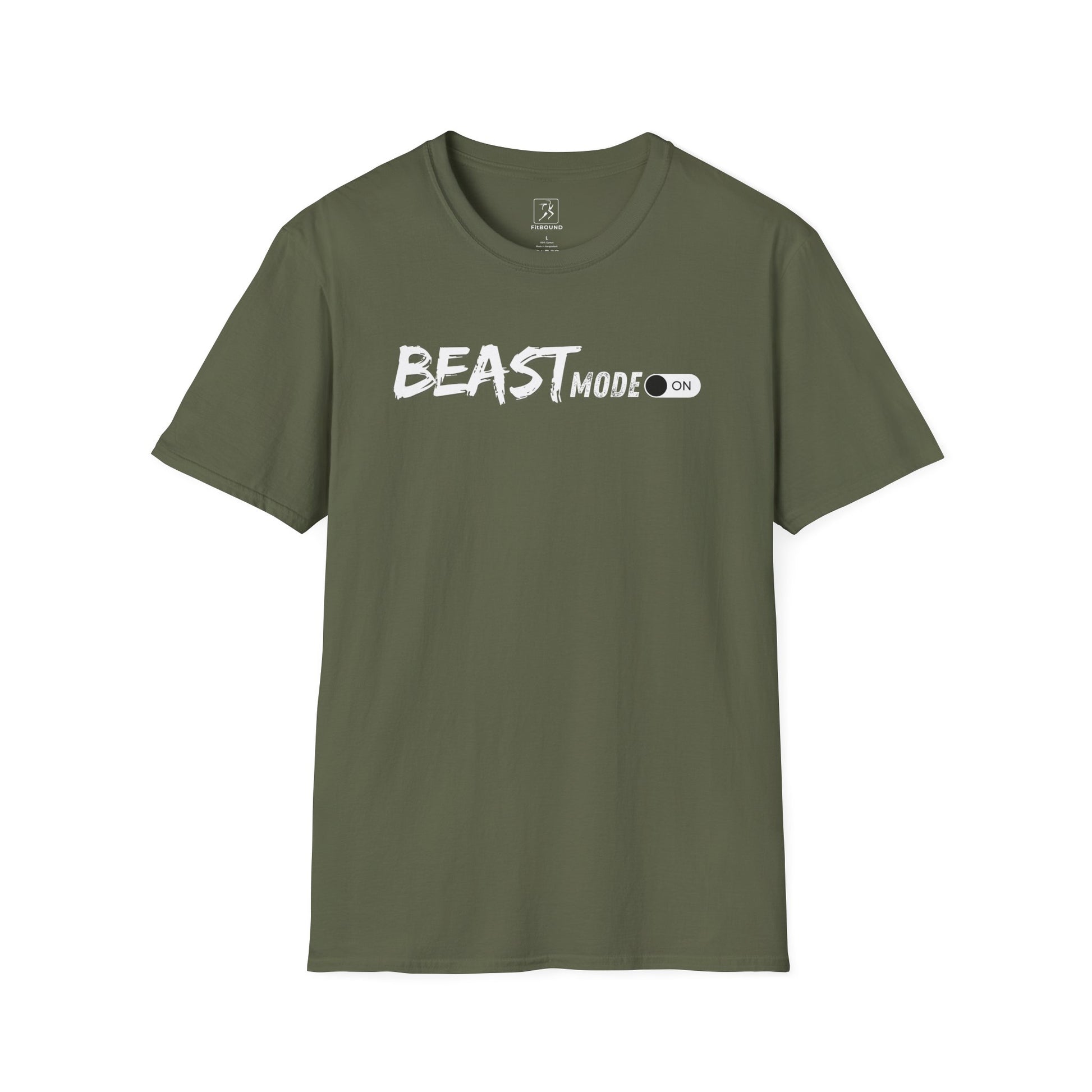 Olive green workout t-shirt with "Beast Mode" quote – unisex and breathable for daily training