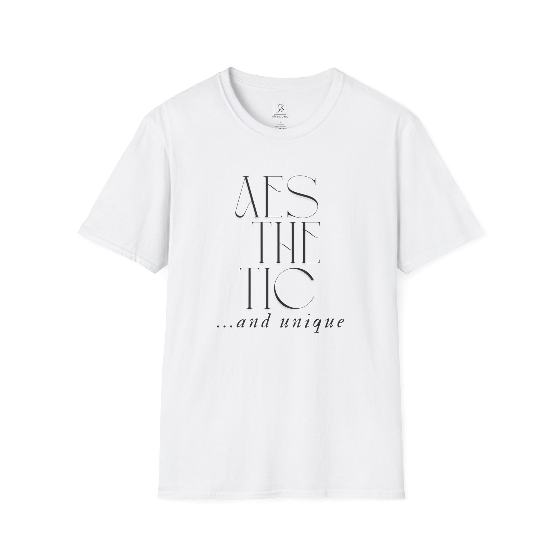 White unisex gym shirt with minimalist "Just Move" quote – soft cotton blend for training and lifestyle
