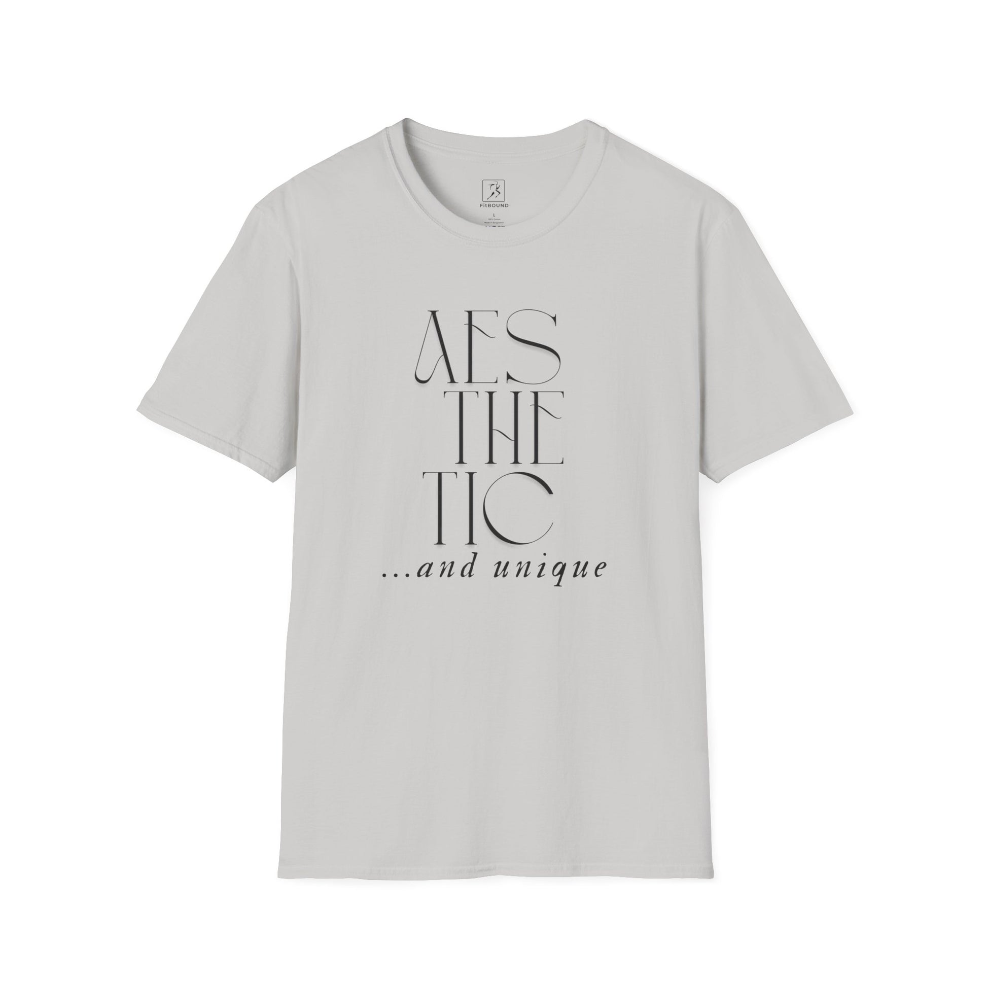 Light gray workout shirt with thin "Just Move" text – minimalist design for unisex fitness wear