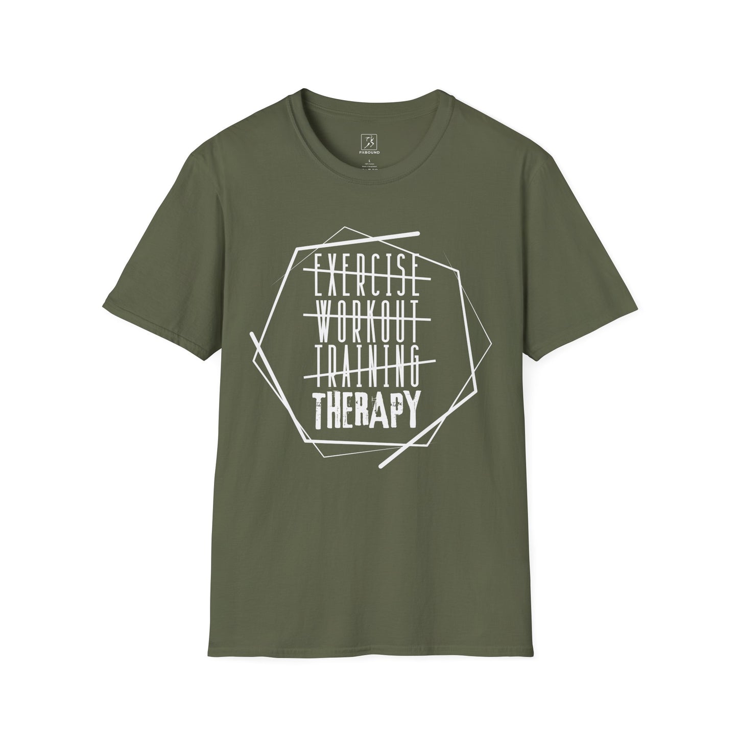 Military green “Exercise Therapy” shirt – unisex workout tee for training recovery