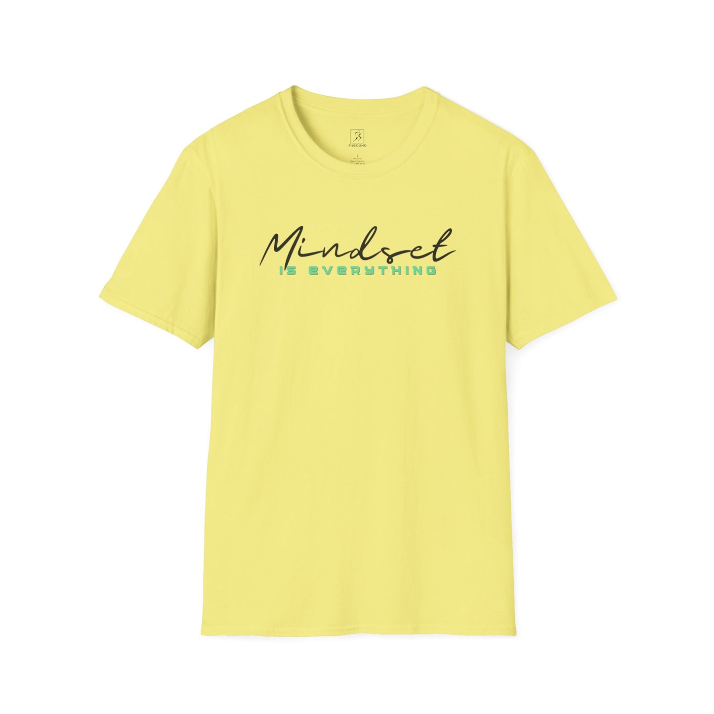 Flat lay yellow Mindset Is Everything T-Shirt – motivational lifestyle shirt.