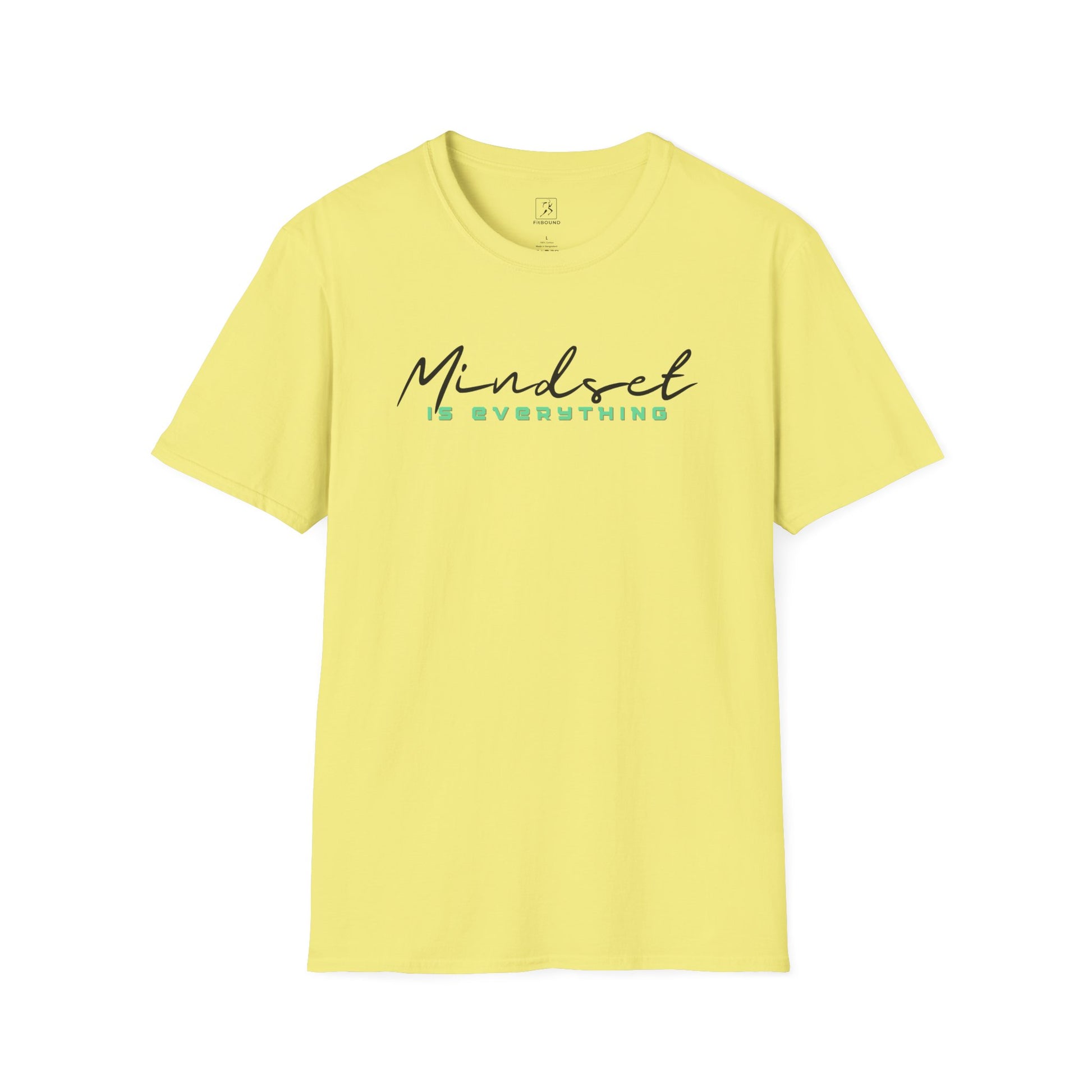 Flat lay yellow Mindset Is Everything T-Shirt – motivational lifestyle shirt.