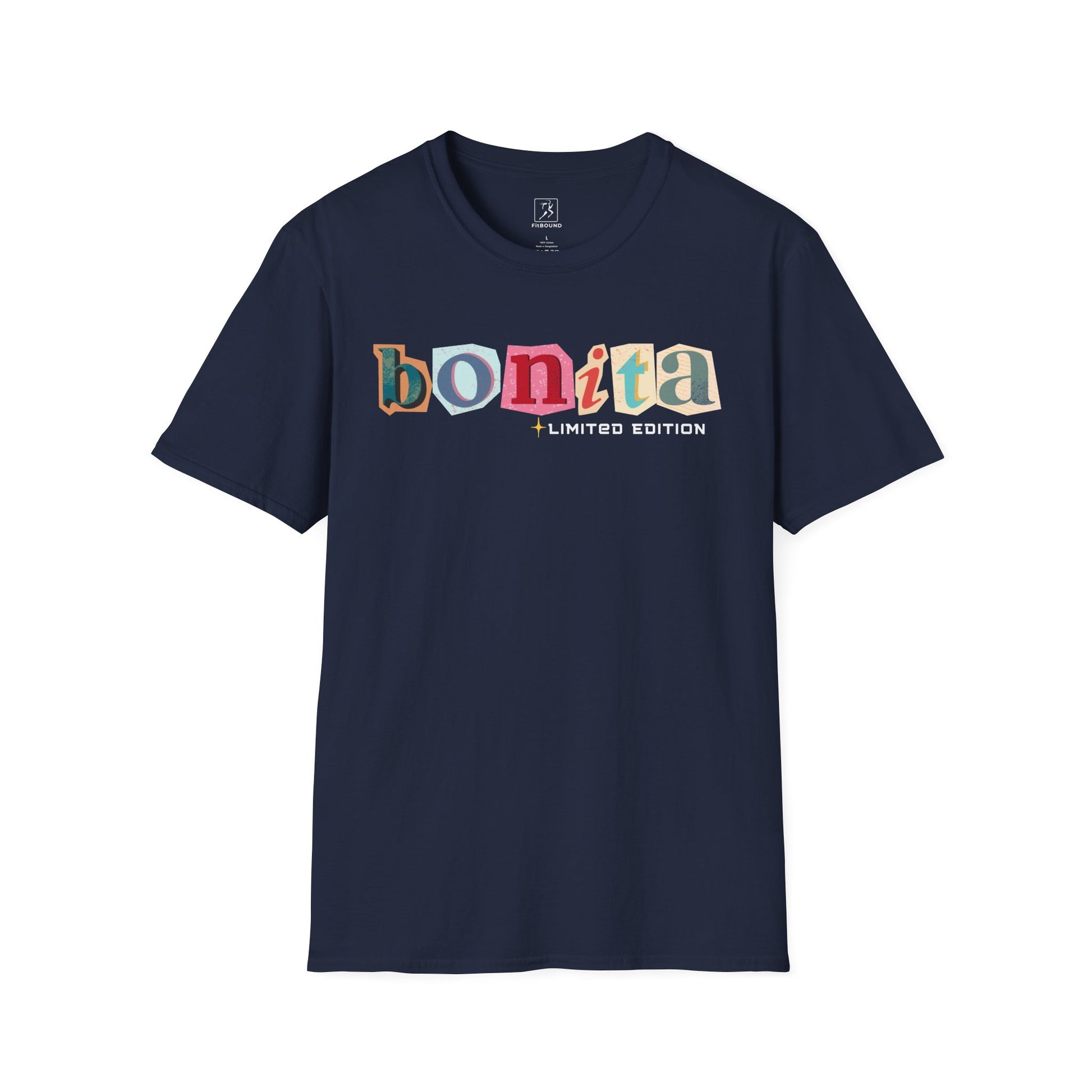 Bonita Graphic Tee in navy – colorful letter design