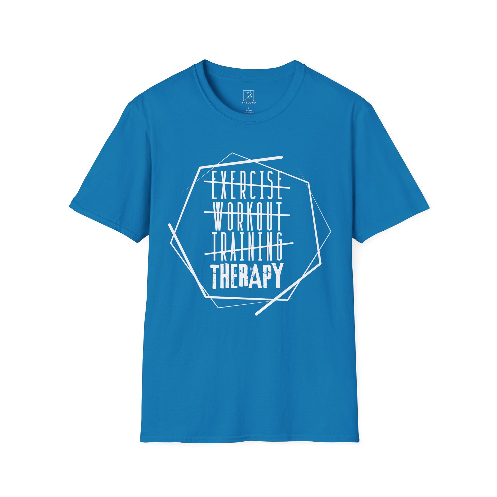 Aqua blue “Exercise Therapy” tee – casual and energetic activewear for therapy-through-movement