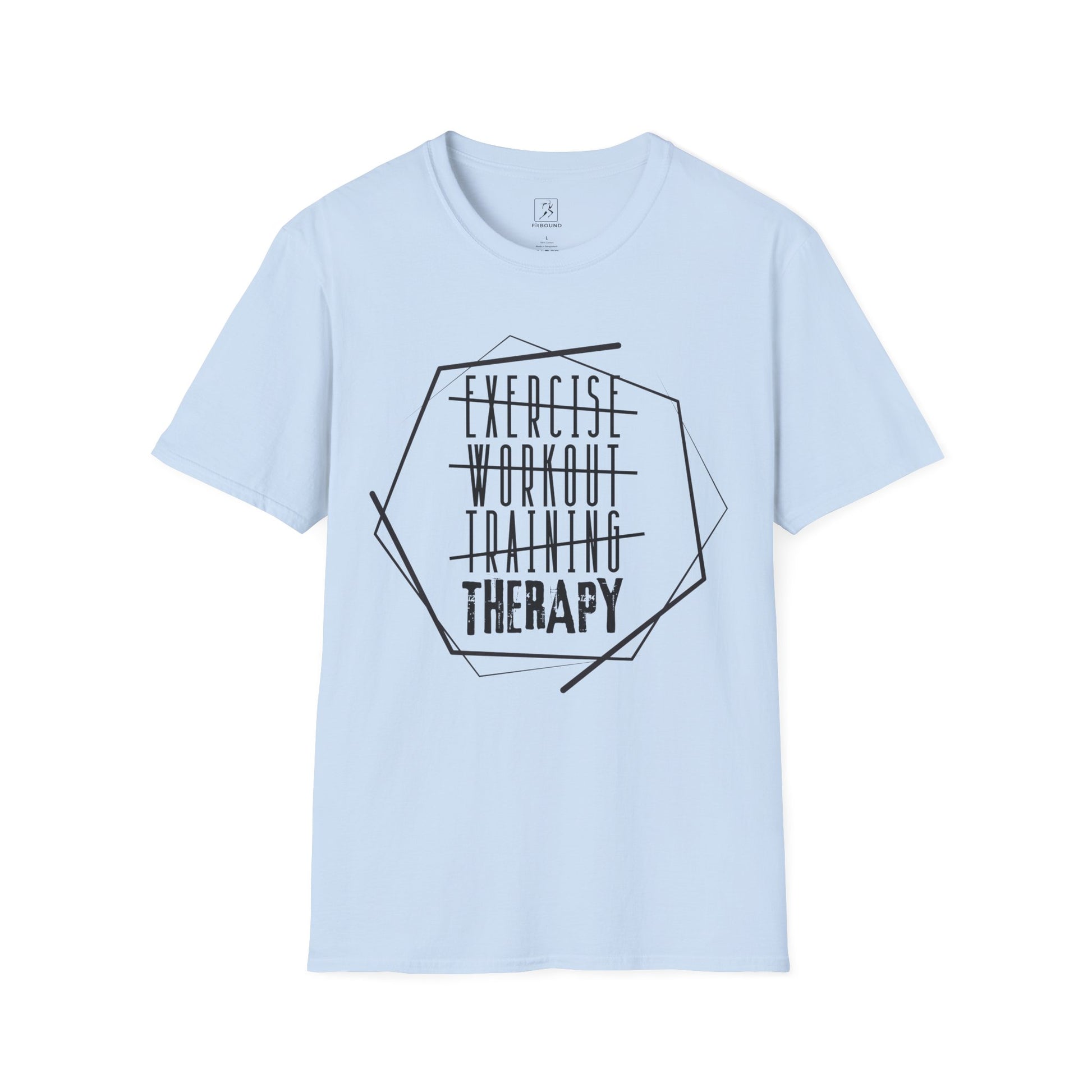 Light blue “Exercise Therapy” t-shirt – lightweight motivational fitness shirt