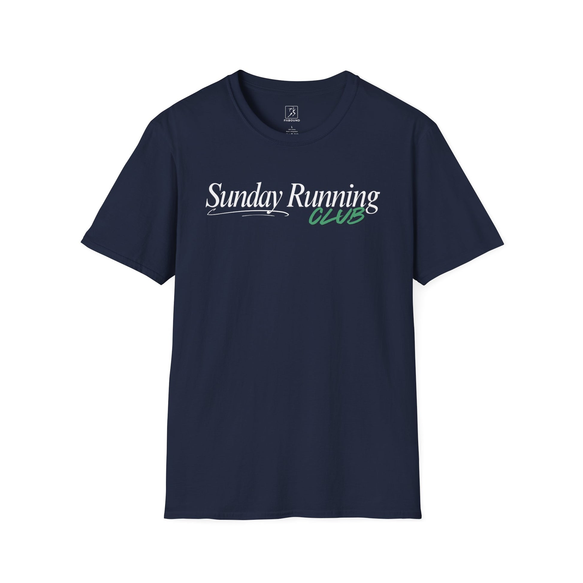 Navy blue Sunday Running Club T-shirt – breathable unisex workout shirt
