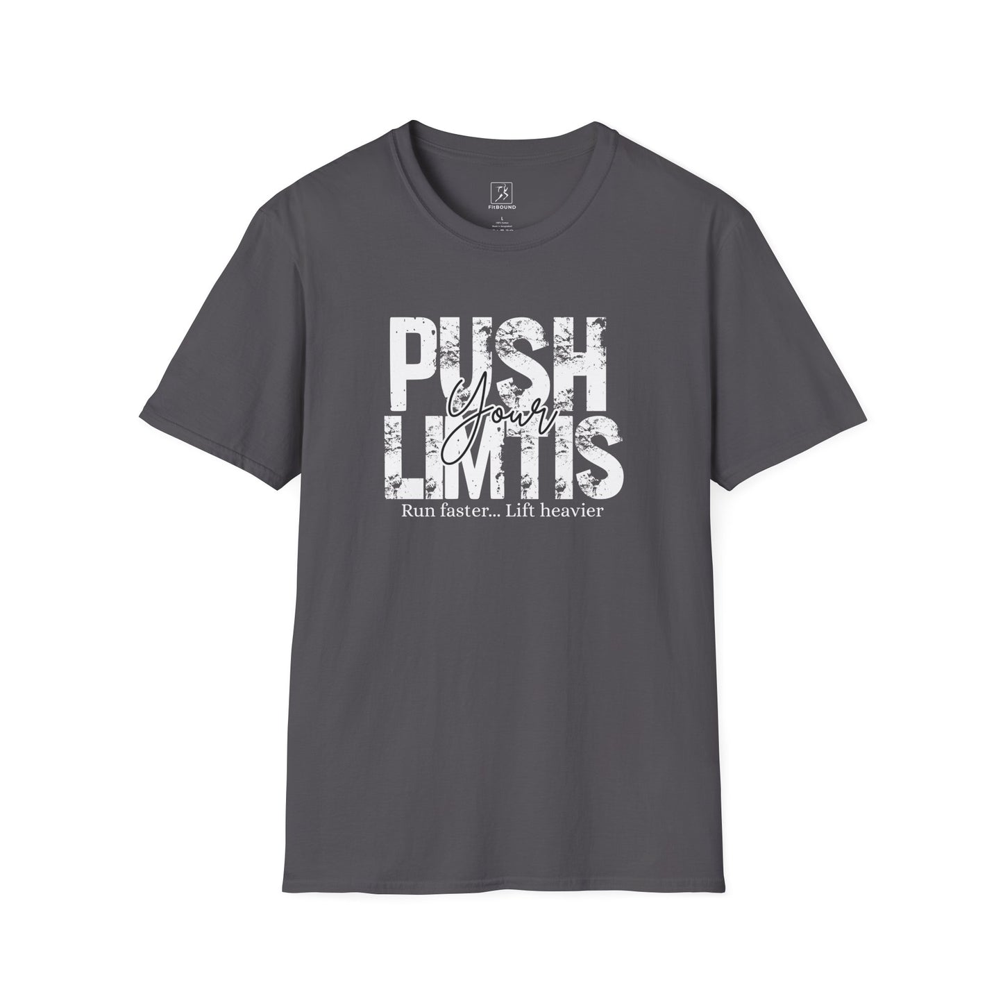 Charcoal “Push Your Limits” shirt – colorful fitness tee for bold and active lifestyles
