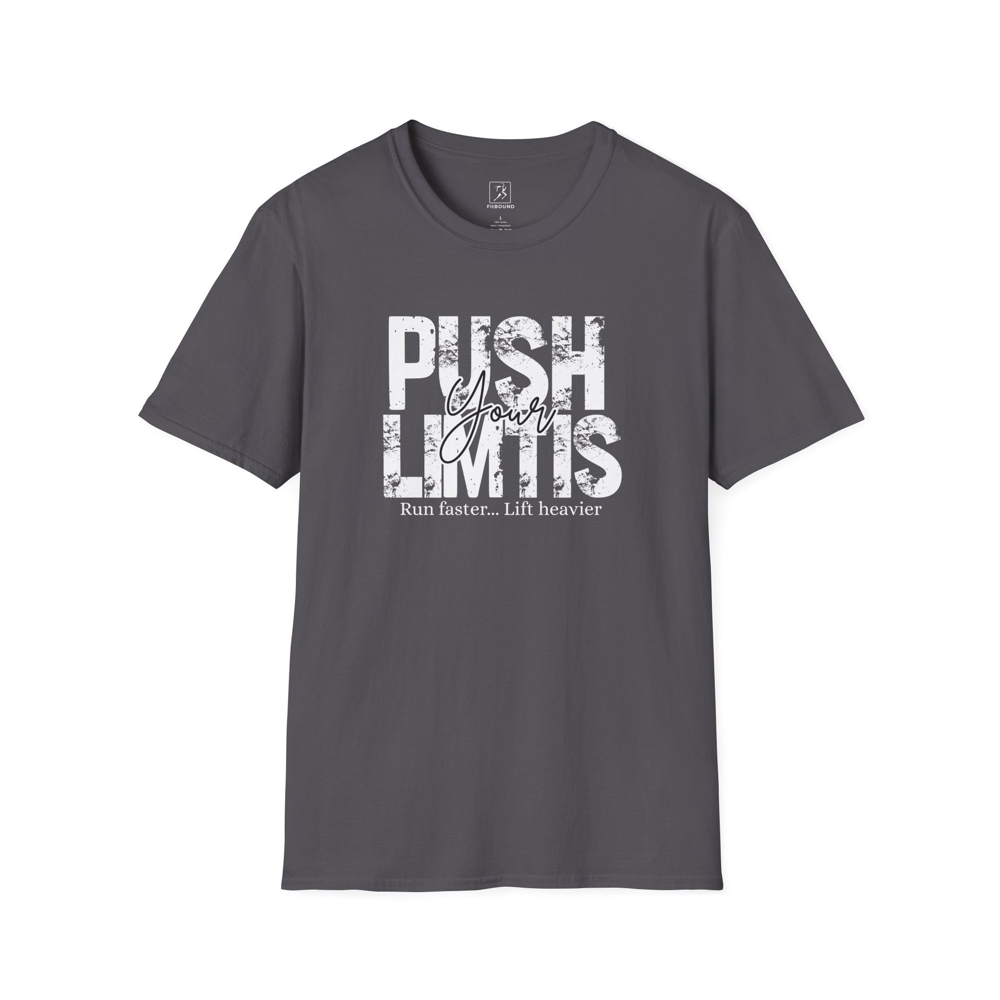 Charcoal “Push Your Limits” shirt – colorful fitness tee for bold and active lifestyles