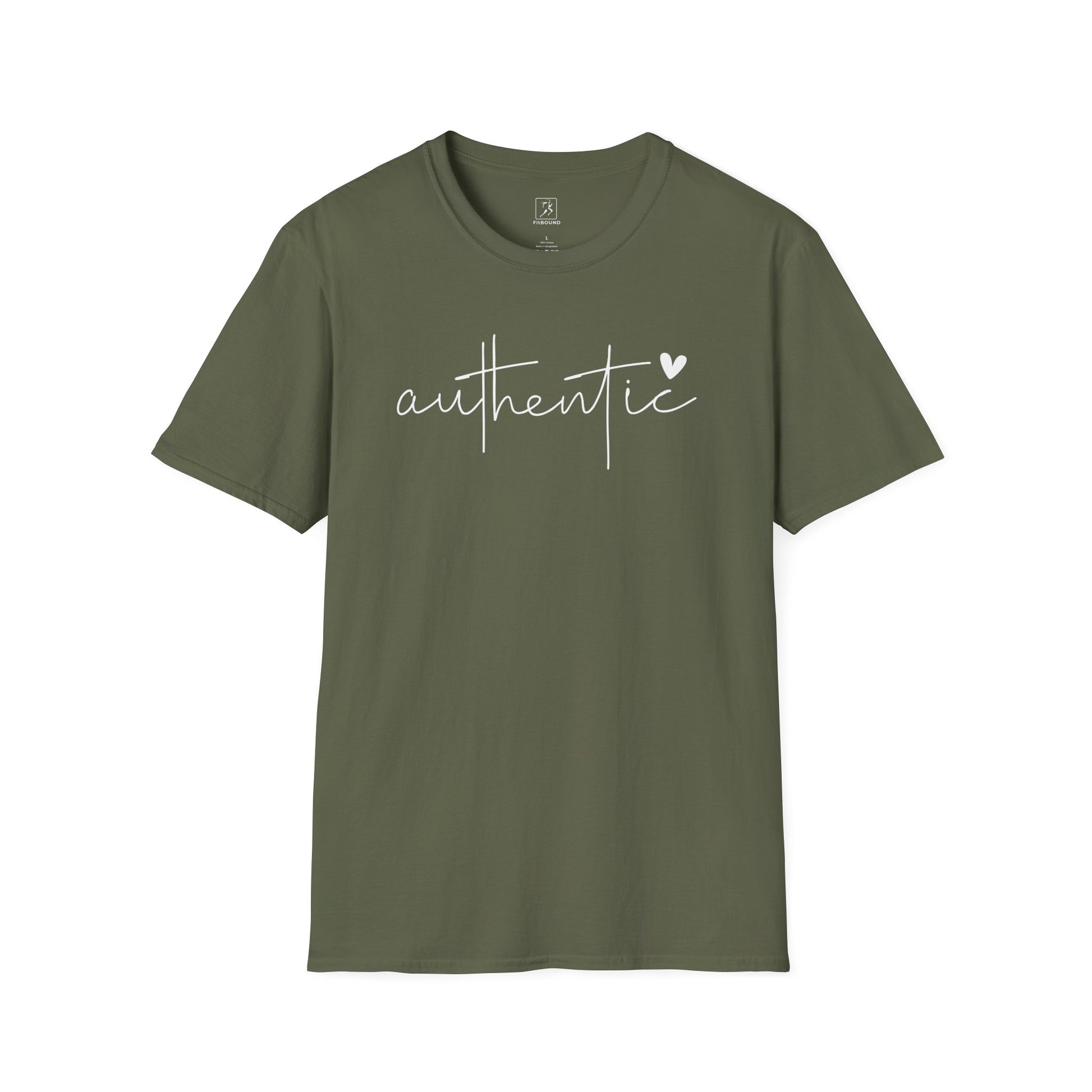 Military Green Authentic T-Shirt flat lay – handwritten motivational tee for casual wear