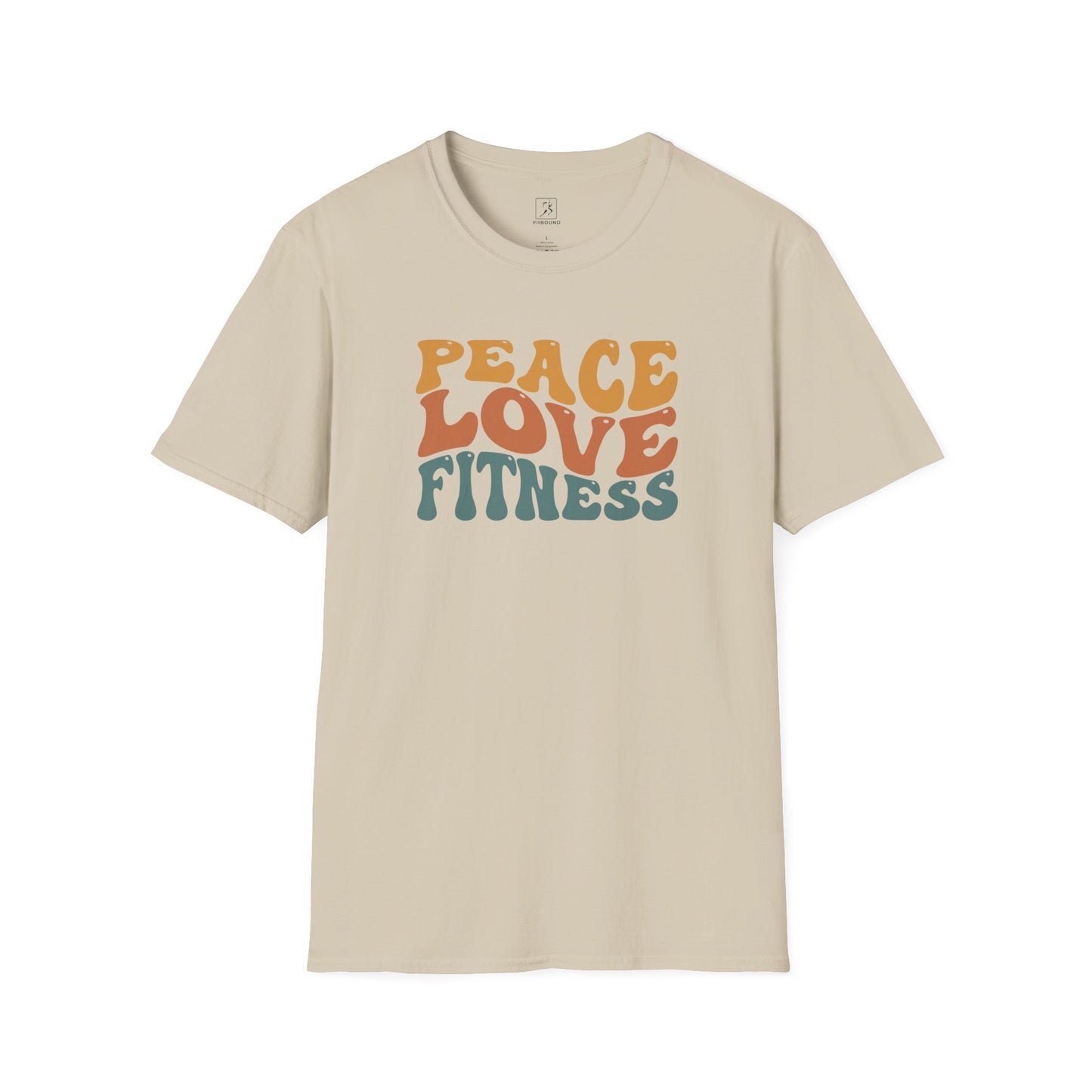 Beige Peace Love Fitness T-Shirt – vintage style unisex fitness shirt.