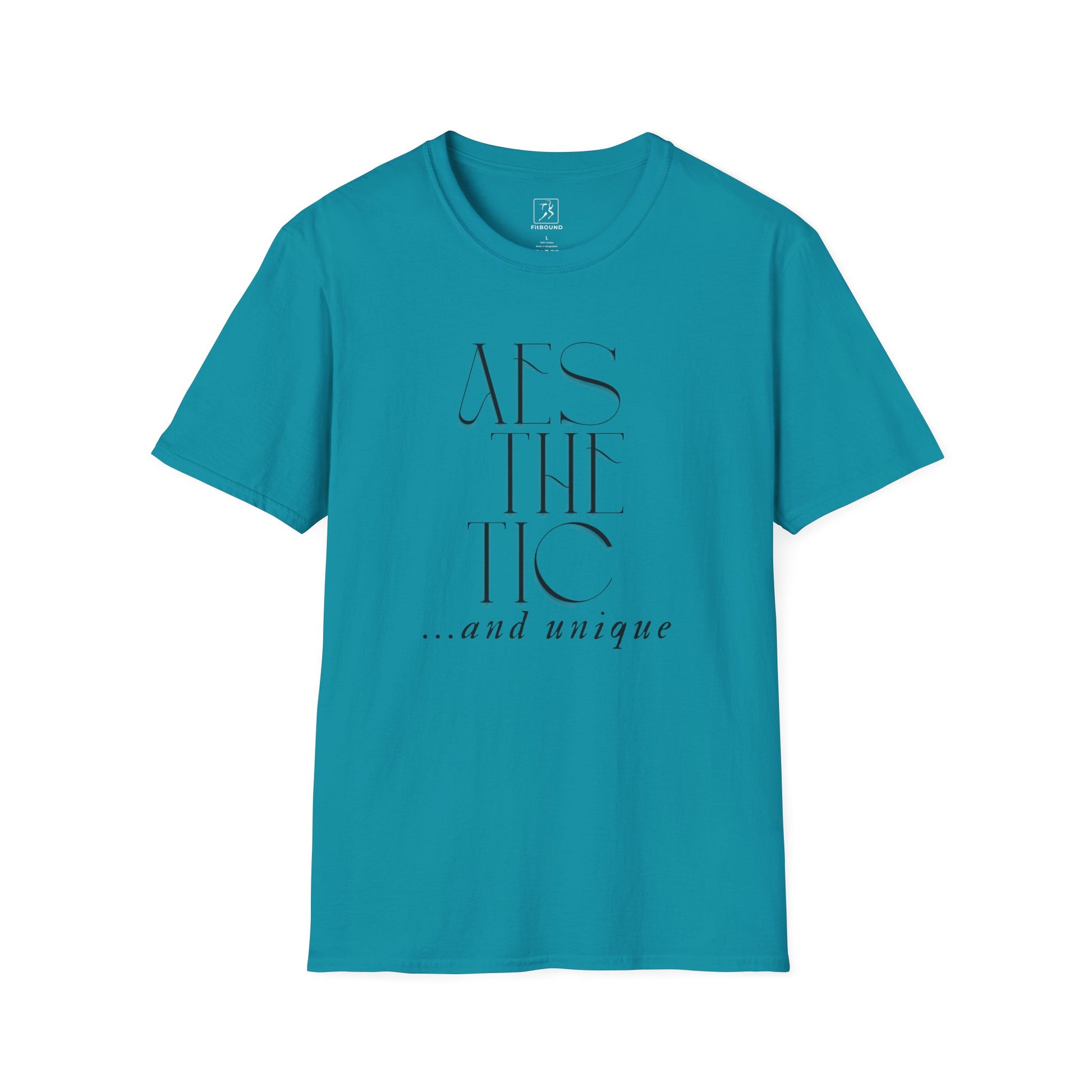 Turquoise workout tee with minimalist "Just Move" quote – soft unisex fit for stylish gym-goers