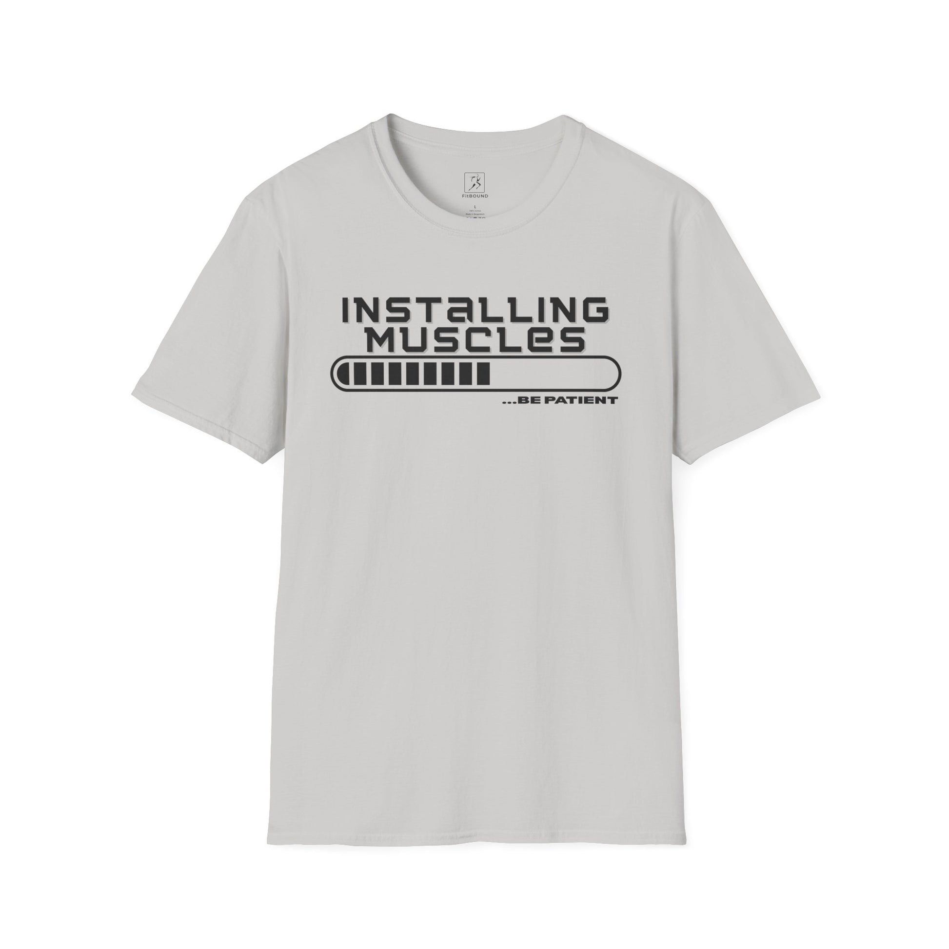 Light gray fitness tee with progress bar design – ideal for gym beginners and training motivation