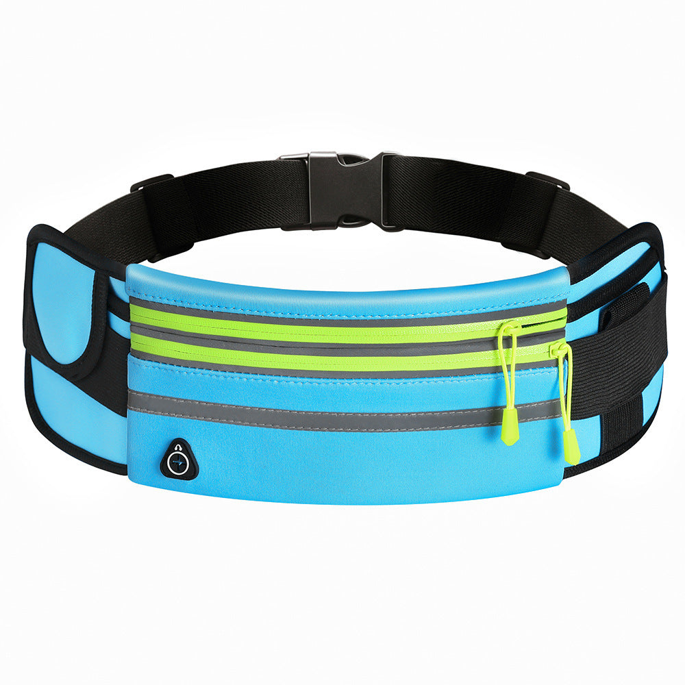 Light blue reflective double zipper fanny pack – waterproof, lightweight and perfect for outdoor sport