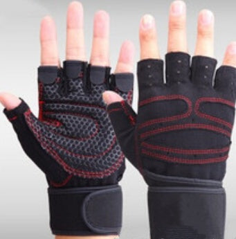 Half finger training gloves with wrist straps – breathable mesh and palm padding for gym workouts