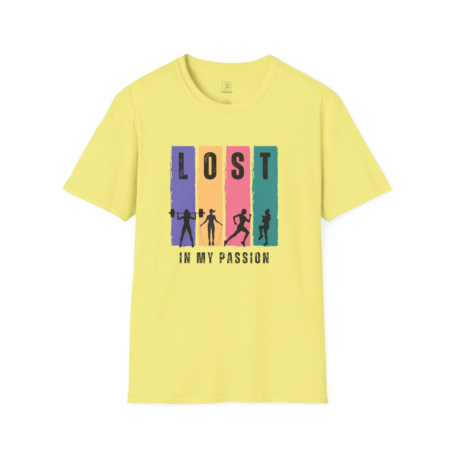 Yellow Lost in My Passion t-shirt, motivational fitness shirt for training and sports