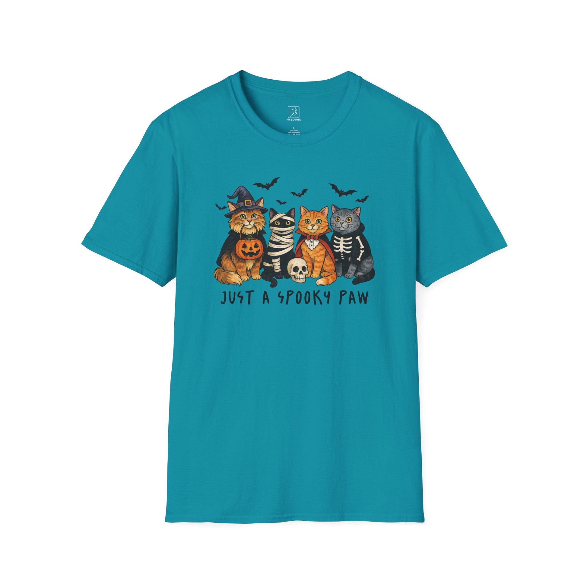 Teal Just a Spooky Paw Halloween cat lover shirt