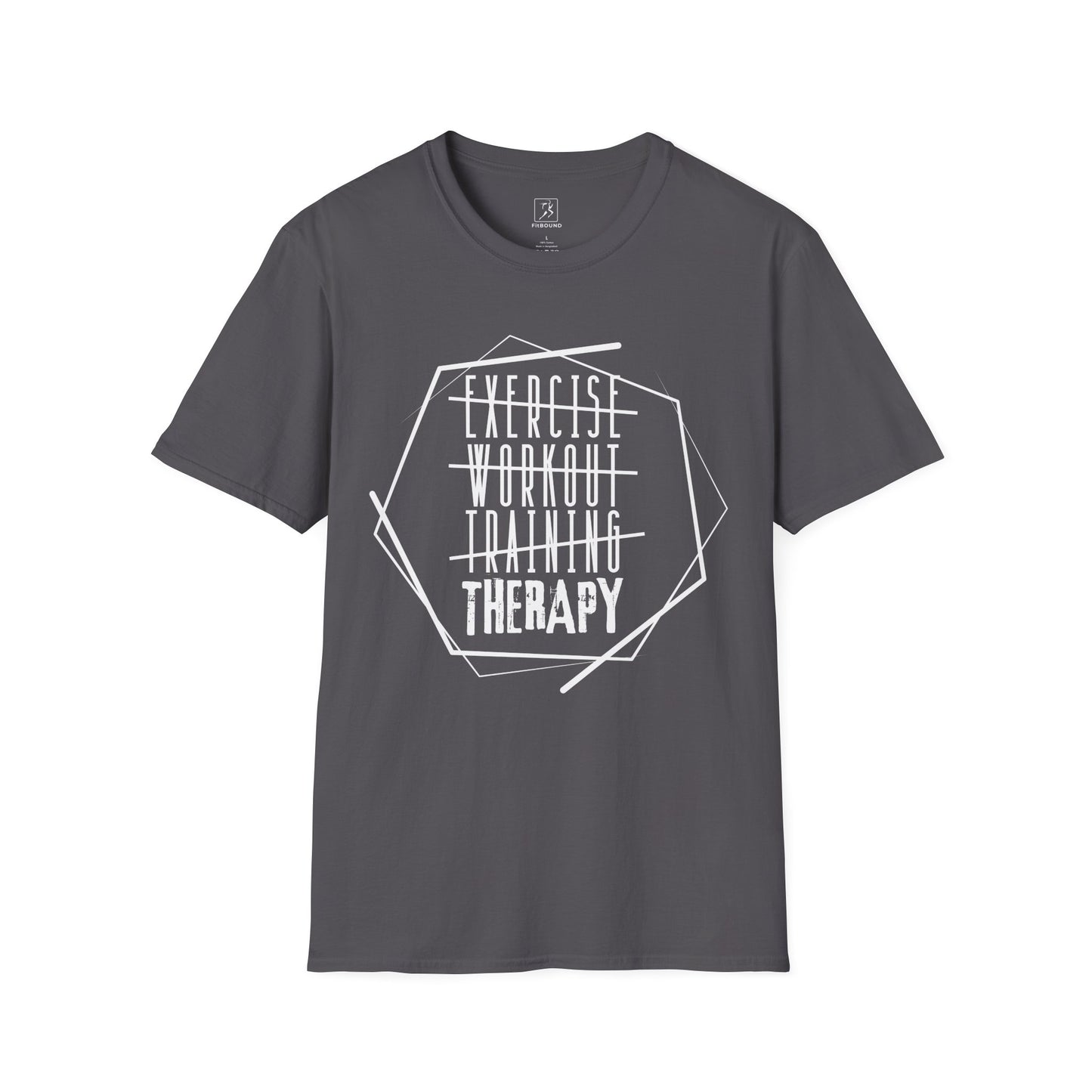 Charcoal grey “Exercise Therapy” shirt – softstyle cotton gym shirt for balance and strength