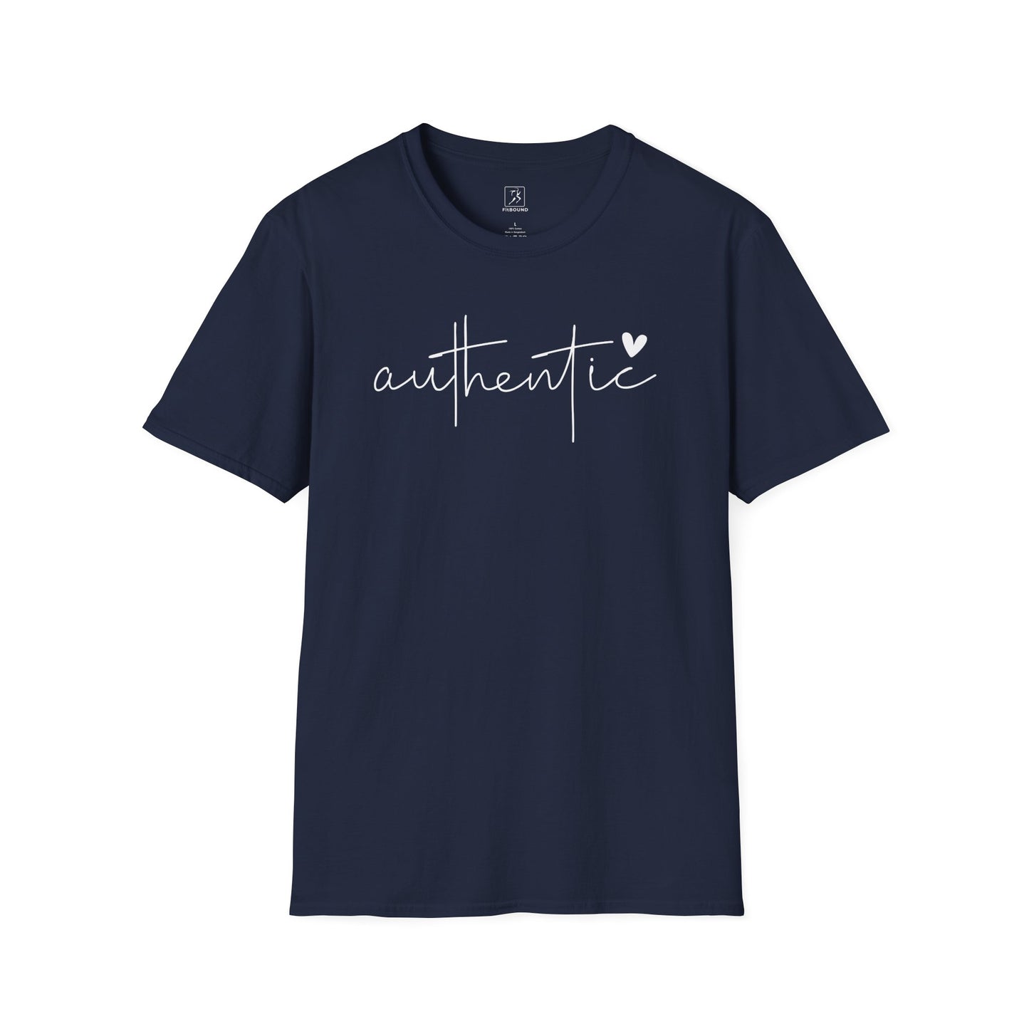 Navy Authentic T-Shirt flat lay – motivational handwritten authentic tee