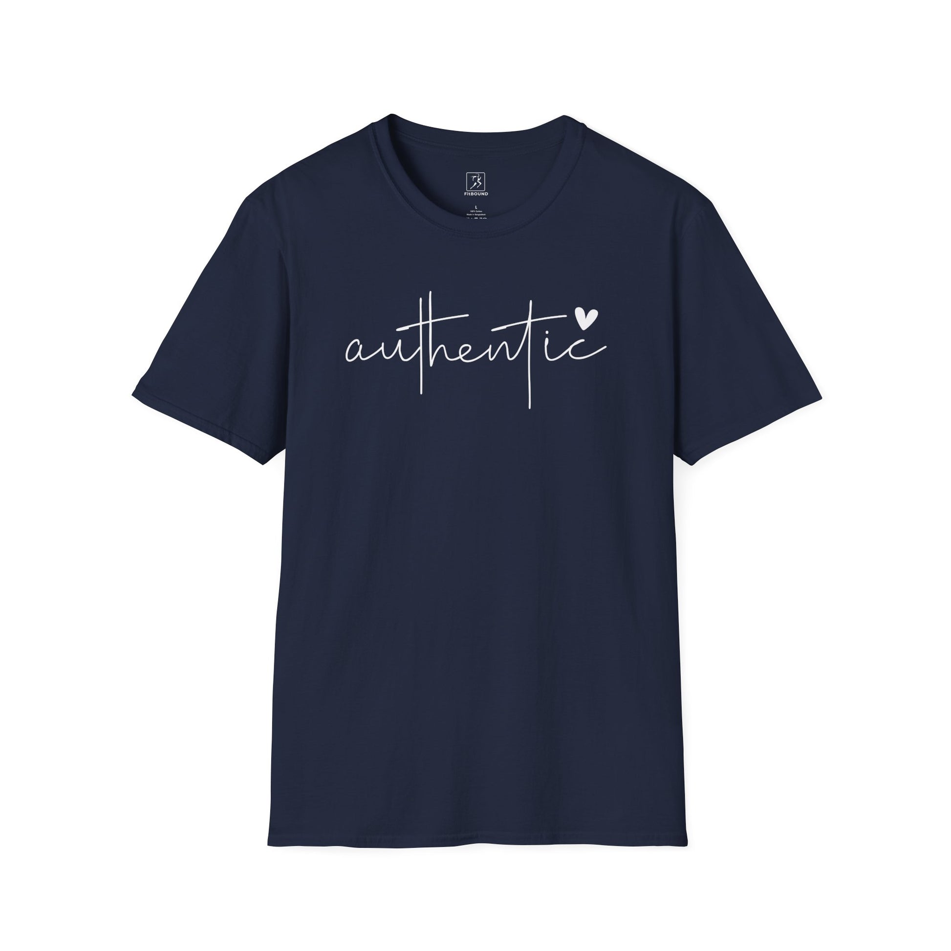 Navy Authentic T-Shirt flat lay – motivational handwritten authentic tee