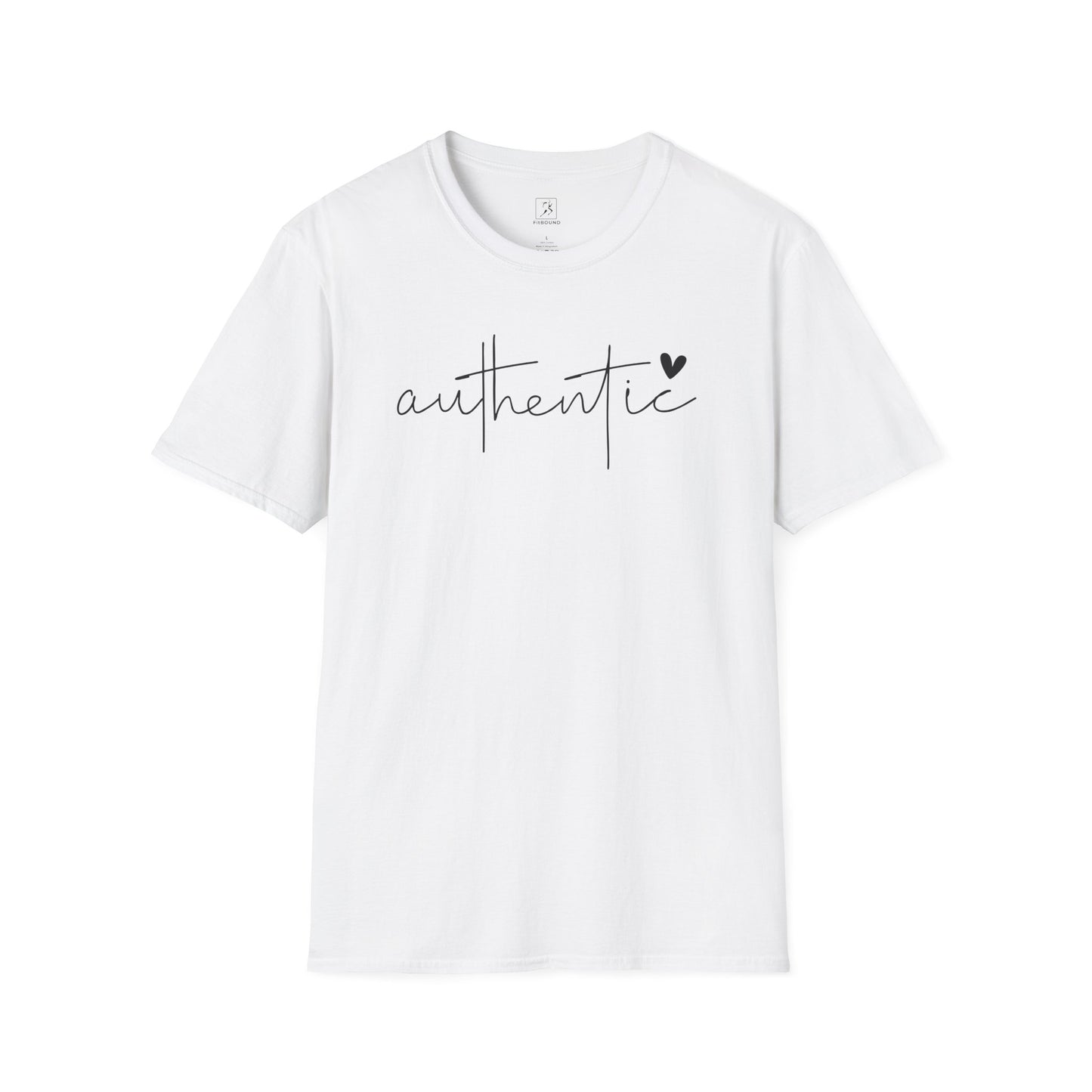 White Authentic T-Shirt with handwritten design and heart detail – everyday inspirational tee