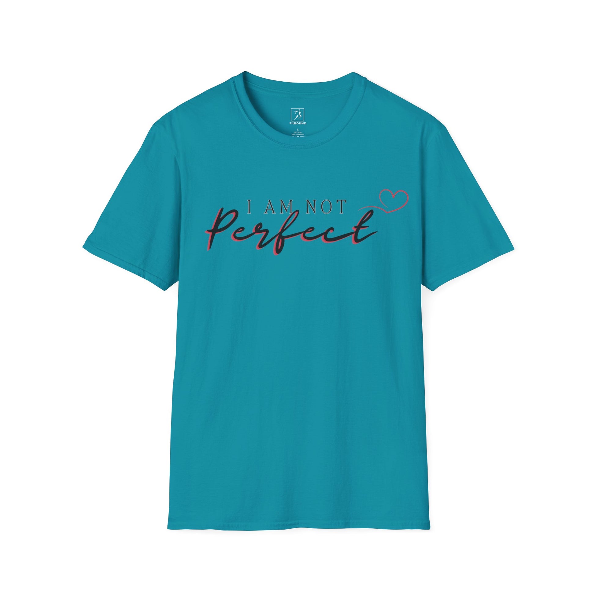 Aqua blue “I Am Not Perfect” unisex tee – breathable fitness shirt for self-empowerment