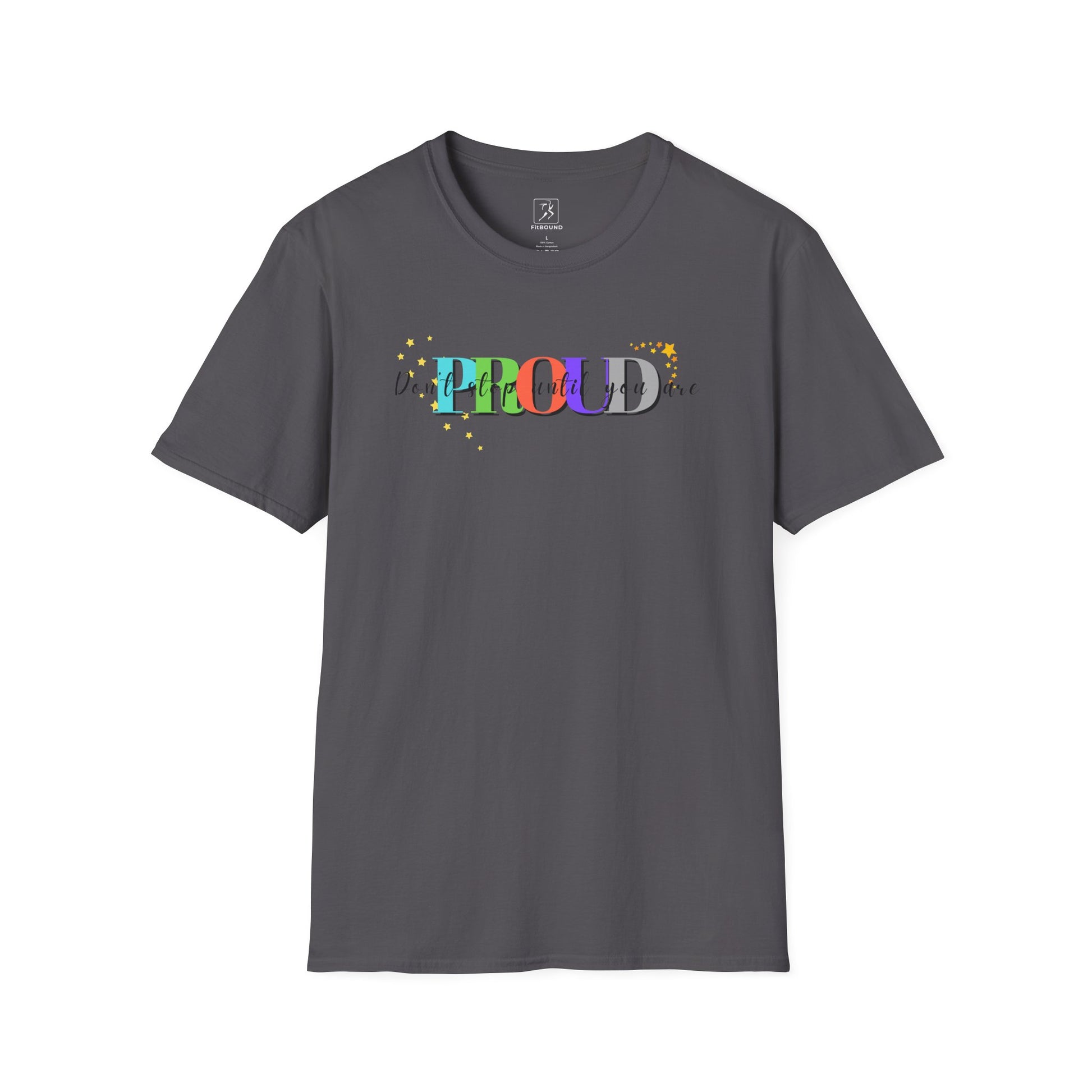 Royal blue unisex workout shirt with colorful "Train Until You're Proud" design – lightweight and versatile