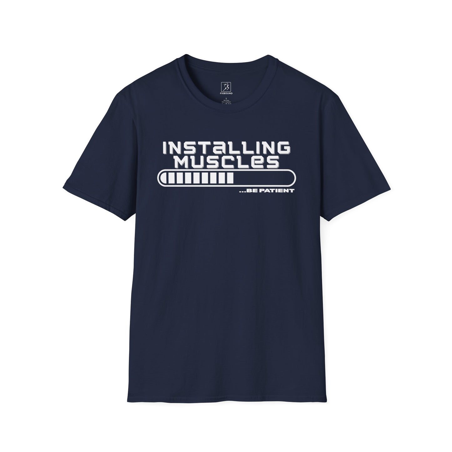Navy blue training shirt with progress bar design – fun workout tee for fitness lovers