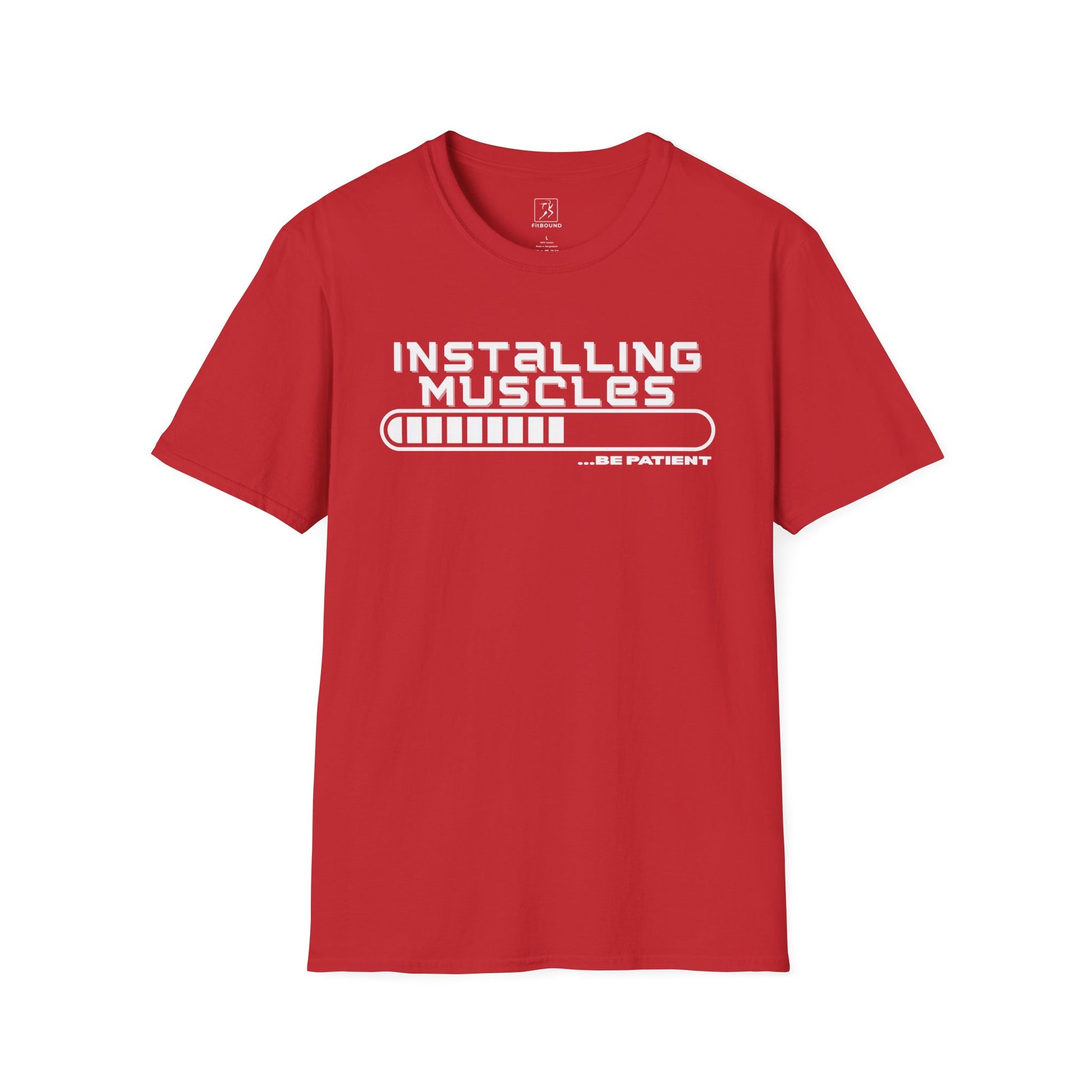 Red funny gym shirt with loading message – motivational and humorous t-shirt