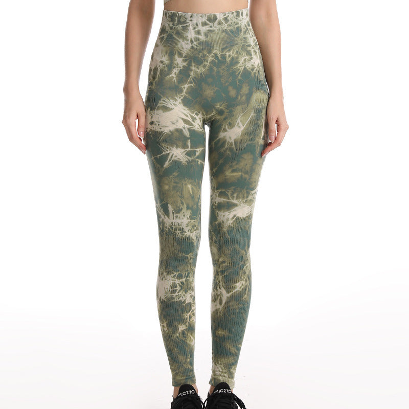 Mint green tie-dye leggings with seamless fit – flattering and breathable activewear for women