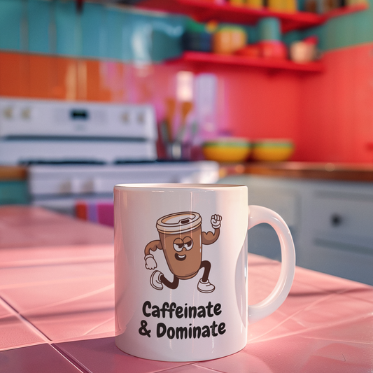 Funny fitness mug displayed in vibrant kitchen, perfect for gym and coffee lovers