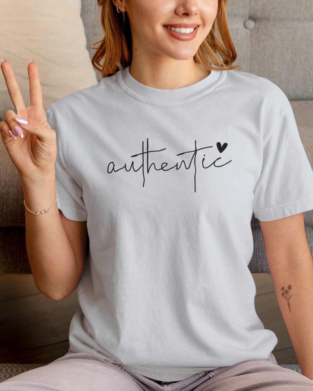 Light blue Authentic T-Shirt with minimalist handwritten design – casual unisex motivational shirt