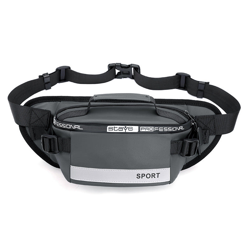 Gray reflective running waist bag – minimalist design with waterproof protection for outdoor workouts